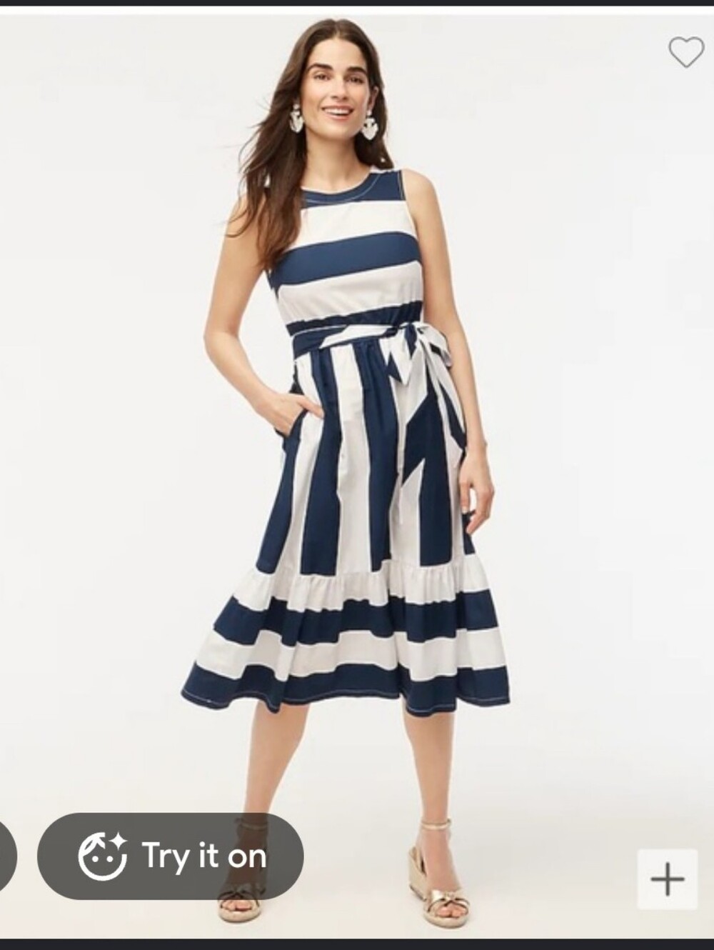 J. Crew Navy and White Striped Poplin Midi Skirt
